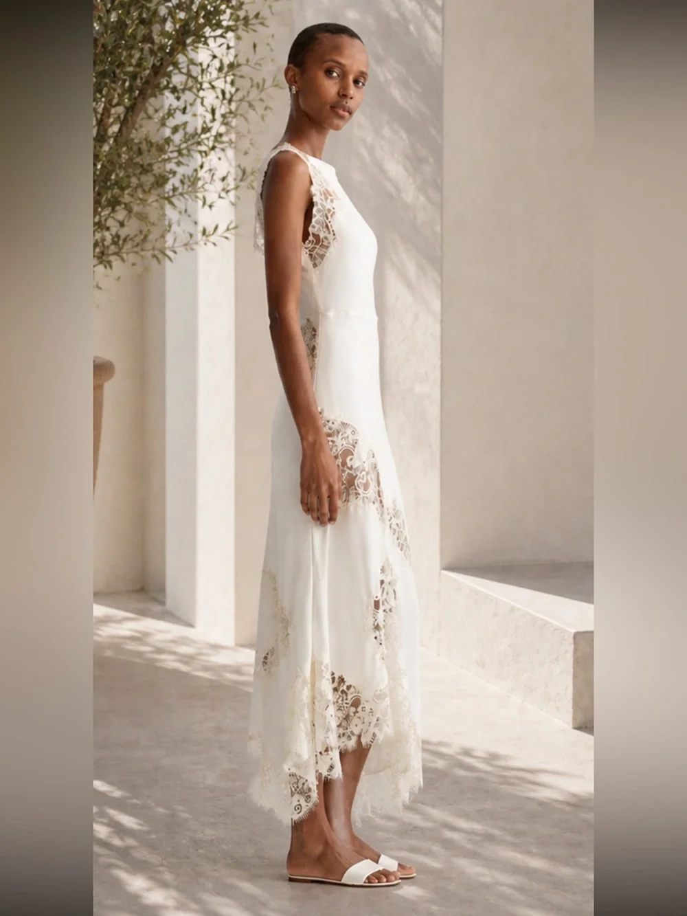 NWT A.L.C.  the Alessia Lace Satin Midi Dress in white Sz 4 - Picture 5 of 16